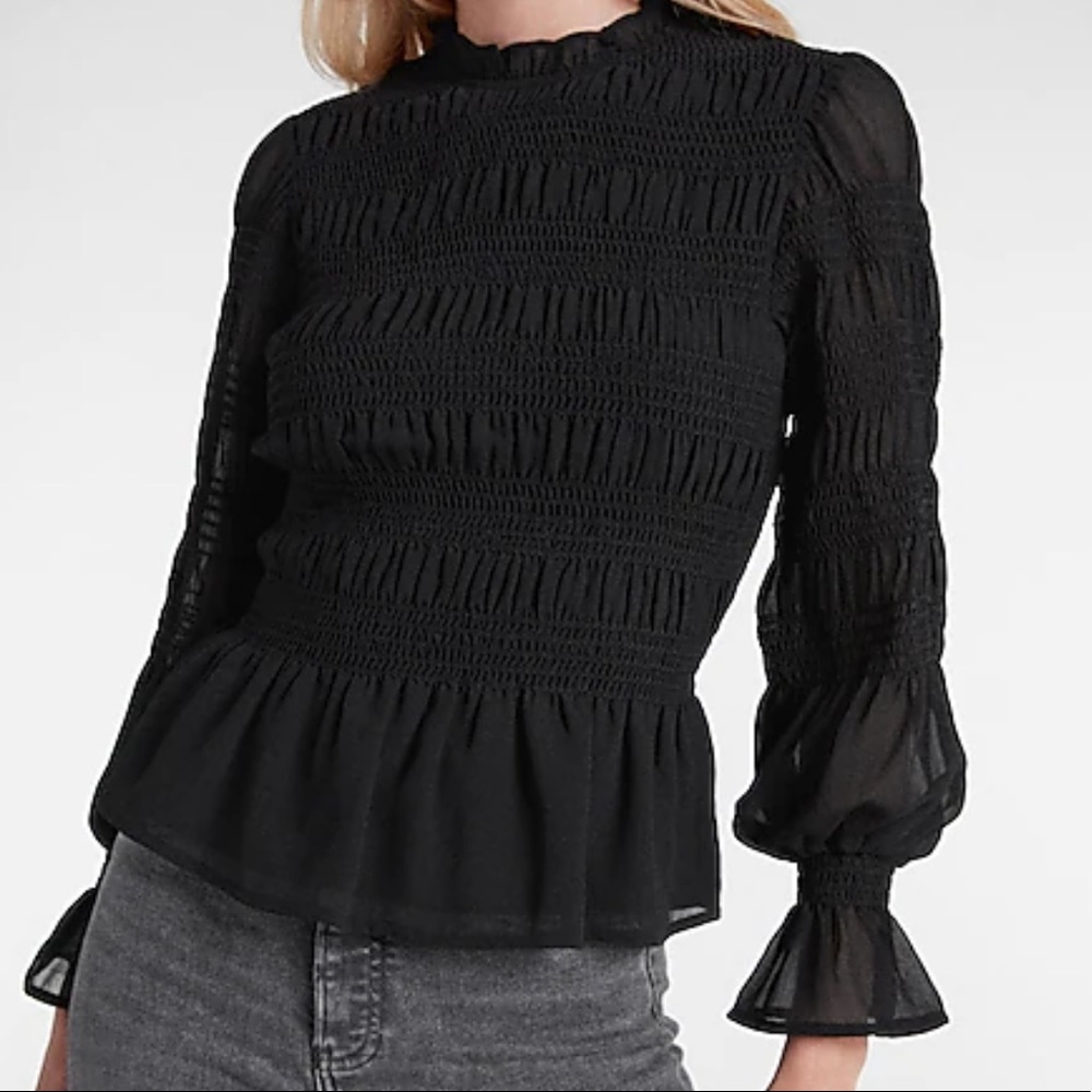 Express Black smocked peplum blouse size Medium new condition